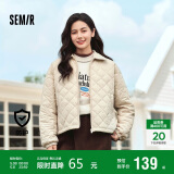 森马（Semir）棉服女灯芯绒翻领菱形格复古2024冬三防宽松轻薄棉衣109724112007