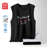 名创优品（MINISO）背心男健身运动坎肩夏季薄款马甲纯棉透气体恤衫潮男装无袖上衣服 黑色(怪咖白) XL 180(体重140-160斤左右)
