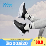 361°儿童运动鞋男童跑鞋中大童秋冬皮革轻便魔术贴女童休闲保暖运动鞋 【皮革】碳黑/361度白 38