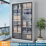 华豫钢鼎钢制推拉门文件柜玻璃移门书柜透明办公室密码锁铁皮档案柜资料柜 2米高*1.2米宽黑白套色移玻柜6 0.8mm