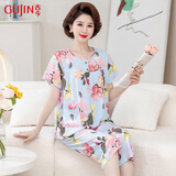 古今（GUJIN）中老年妈妈棉绸睡衣女家居服睡裤可外穿大码套装2XL