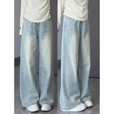 趣米乐美式潮流阔腿牛仔裤女秋冬季新款高腰小个子宽松显瘦垂感直筒长裤 浅蓝色 XL 【建议125-140斤】