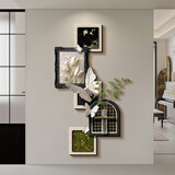 岩素中古风玄关装饰画黑白蝴蝶法式花卉走廊壁画立体砂岩水培绿植挂画 E丨双层立体砂岩画+绿植 40*80CM+水培花瓶 无框画