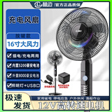 林边林边充电风扇家用落地扇充插两用多功能照明无线户外式太阳能风扇 16寸黑色【内5200豪安+外8000豪安电池】