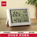 得力（deli）室内温湿度表 LCD\电子温湿度计老人儿童礼物生日礼品带闹钟功能 婴儿房办公用品 白色LE502-WH