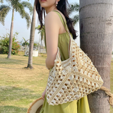 麓格立 草编包包女包海边度假沙滩编织包大容量休闲单肩包托特包情人节 草编包【米色】