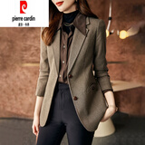 皮尔卡丹（pierre cardin）轻奢高端咖色西装外套女春秋季2025新款毛呢休闲小个子气 咖啡色 XL