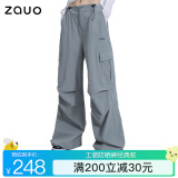 zauo防晒工装裤女户外休闲防晒裤直筒速干阔腿裤 灰色 M