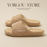 远港亚麻拖鞋女室内家居家用四季防滑防臭布艺软底棉麻木地板男春秋季 奶茶色 38-39 (适合37-38脚)