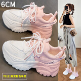 狄德拉真皮老爹鞋女2025春秋网面透气厚底休闲运动鞋百搭增高旅游小白鞋 YB121 渐变色粉色 皮面 36 (230mm) 标准码