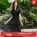 伊芙丽（eifini）【天鹅裙】伊芙丽设计感雪纺衬衫连衣裙女2025夏季新款鱼尾蛋糕裙 黑色 短袖版现货 XL 145斤以上