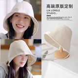色彩熊花儿与少年金晨同款系带渔夫帽韩版简约百搭出游防晒遮阳水桶帽女 米白色系带渔夫帽
