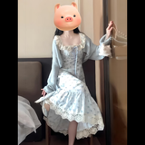 衣图雅法式蓝色碎花方领吊带新品连衣裙女2025年夏季收腰仙女中长裙子女 碎花吊带裙 均码 （可备注码数）