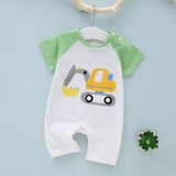 班得（BONGDR）婴儿纯棉短袖连体衣夏季新款宝宝衣服新生儿男女纯棉哈衣爬爬服 绿色挖土机 80cm （适合9-14个月/17-22斤）