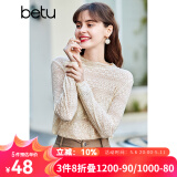 百图（betu）betu百图女装长袖雪纺衫春秋上衣小心机优雅名媛风蕾丝衫2101T20 杏色 S