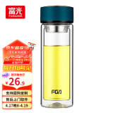 富光双层玻璃杯水杯男女车载家用高硼硅玻璃杯泡茶杯带茶隔玻璃杯子 蓝色 320ml 双层玻璃直杯