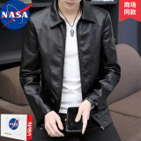 NASA BASE皮衣男春季男士夹克PU皮修身上衣外套男春装休闲男春秋款机车皮衣 黑色 M (推荐体重80-95斤)