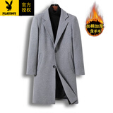 花花公子（PLAYBOY）秋冬季加棉加厚男士羊毛呢大衣中长款商务休闲外套风衣上衣服男装 灰色 XL