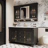 迪普瑞法式橡木浴室柜组合美式现代卫生间落地洗漱台洗手池脸盆智能新款 130CM智能镜柜+奢石台面陶瓷盆