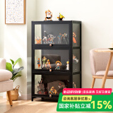 木马人手办展示柜子乐高亚克力展示盒酒柜盲盒摆件非玻璃货架零食置物架 黑色-三层60长（健康水性漆）