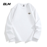 GLM白色长袖t恤男春秋季重磅男装打底衫纯棉吸汗宽松大码男士衣服