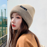 简时行毛线帽子女秋冬韩版百搭潮炸街防风冷帽户外骑行保暖双面戴针织帽 双面戴毛线帽-米色 均码