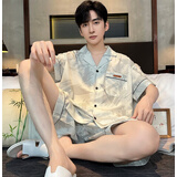 雅鹿睡衣男士夏季2025新款冰丝短袖薄款夏天青少年男生家居服仿真丝绸 NSJYI-冰丝43039 L 【建议100-130斤】