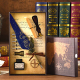 乐卡利 欧伦复古羽毛笔礼盒哈利波特周边钢笔文具套装小学生蘸水笔火漆印章国庆中秋节礼品生日礼物男女 洒金藏青