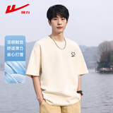 回力短袖t恤男夏季透气短袖男圆领打底衫男宽松休闲上衣男杏色XL