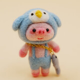 新手DIY手工制作柴犬小猪狗年创意羊毛毡戳戳乐手工制作diy材料包 2号企鹅猪猪 手机绳_送工具