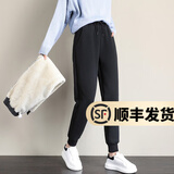 幻黛 加绒加厚仿羊羔绒休闲裤女秋冬新品松紧腰棉裤学生束脚保暖裤 黑色（DR-210羊羔绒） L