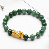 蒂蔻（Tico）足金招财貔貅黄金手链女士款3D硬金转运珠翡翠手串金饰新年礼物