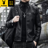花花公子（PLAYBOY）皮衣外套男士2025春秋季韩版男士潮流修身机车男帅气立领工装夹克 609A黑色常规 XL