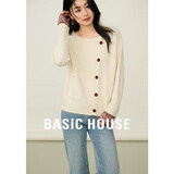 百家好（Basic House）Basic House/百家好撞色圆领斜门襟开衫外套2025女士春季新款毛衣 白色 M