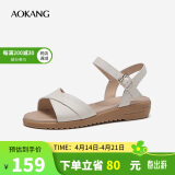 奥康（Aokang）女鞋坡跟一字带凉鞋牛皮舒适日常休闲外穿妈妈鞋T666688811米37码