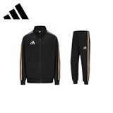 阿迪达斯 （adidas）运动套装男2025秋季跑步运动套装防风夹克收腿裤两件套 黑/金 XL