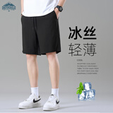 顶峰保罗（Dingfengbaoluo）冰丝休闲短裤男夏季纯色宽松透气运动速干沙滩裤子HYJ02黑色3XL