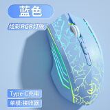 剑圣一族无线蓝牙鼠标游戏鼠标电竞鼠标电量显示无线RGB/2.4G/蓝牙三模连接竞技FPS吃鸡宏cf送男友礼物M800 升级版7键-单模-2400DPI-RGB灯-裂纹蓝