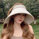 目丸UPF50+大帽檐夏季骑车防紫外线空顶防晒帽女uv太阳帽子遮阳帽遮脸 5#米白色环绕式超大檐 【可折叠】