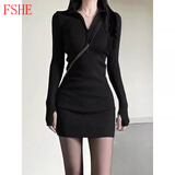 FSHE秋冬黑色连衣裙子女春装2025新款装开春气质韩系穿搭一整套包臀裙 【黑色】【连身裙/小妈裙/御姐穿 L 55/60kg 