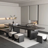 现代轻奢岛桌椅茶桌组合中式实木大板设计师定制高端岩板茶台功夫 1.6米岩板石柱茶桌