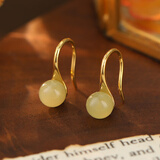 伊黛儿925银和田玉耳线玉质耳环女气质小短款耳饰2025年新款时尚饰品 平安扣耳线E0500