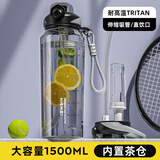 恩尔美（nRMEi）运动水杯大容量水杯女夏季Tritan塑料杯耐高温户外健身吸管壶杯子 【Tritan/茶仓/提手】黑色1500ml