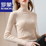 罗蒙（ROMON）针织衫女半高领打底衫2023秋冬新款内搭长袖薄款毛衣洋气小衫上衣 杏色 均码