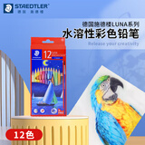 施德楼（STAEDTLER）12色水溶性彩色铅笔儿童学生干湿两用画画绘图美术素描彩铅套装(含笔刷卷笔刀)13710C12