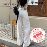 OLDER SEA白色阔腿牛仔裤女春夏款2025新款高腰显瘦宽松垂感直筒裤子女 白色 L 建议105-115斤