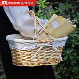 爱拉屋优野餐篮手提编织篮户外柳编竹篮收纳筐购物旅游买菜春游仿藤编花篮 小号篮子32*25*28cm（内衬可拆）