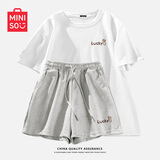 名创优品（MINISO）运动套装女夏季2025年新款纯棉短袖小个子休闲夏装搭配一整套女装 白色+麻灰(幸运爱心) M 160(不褪色不变形)