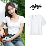 MJ STYLE方领紧身短袖T恤女2026年夏季新款简约时尚百搭内搭纯色气质上衣