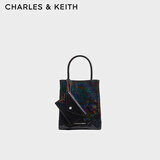 CHARLES&KEITH纯色褶皱磁吸手提斜挎托特包包女包生日礼物CK2-30782347 Prism Noir黑色(新色） S